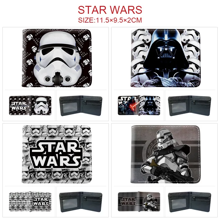 Star Wars Inspired Full Color Bi-Fold Wallet – Cartoon Character Print Card Holder with Coin Pocket, Unisex Short PU Leather Billfold for Fans & Students
